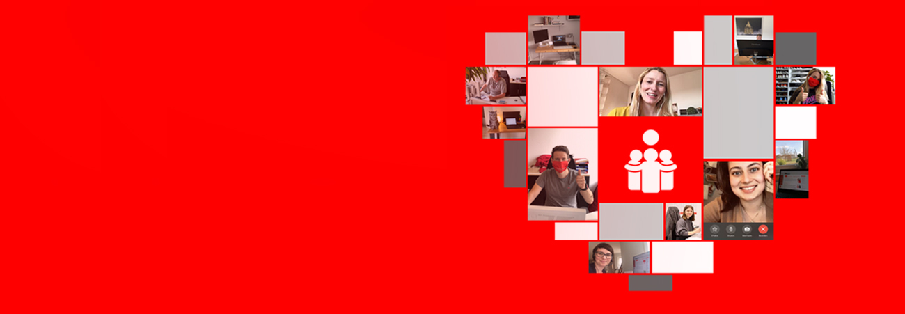 Bildmontage Herzform auf rotem Grund mit Mitarbeitergesichtern der SV Sachsen
