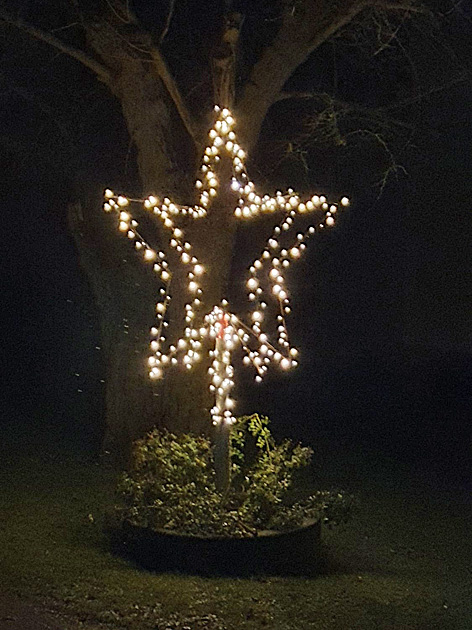 Lichterkranz in Sternenform im Garten