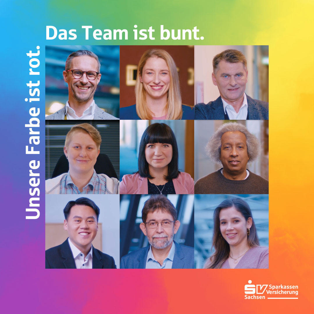 buntes Team aus Mitarbeitenden der Sparkassen-Versicherung Sachsen