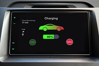 Anzeige Ladestand im Display eines E-Autos