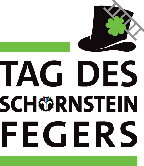 Das Logo zum Tag des Schornsteinfegers mit Schriftzug und schwarzem Hut.