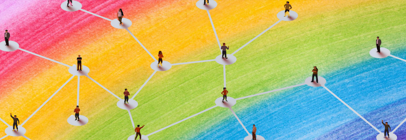 Bildmontage bunte Vielfalt-Vernetzung von Menschen
