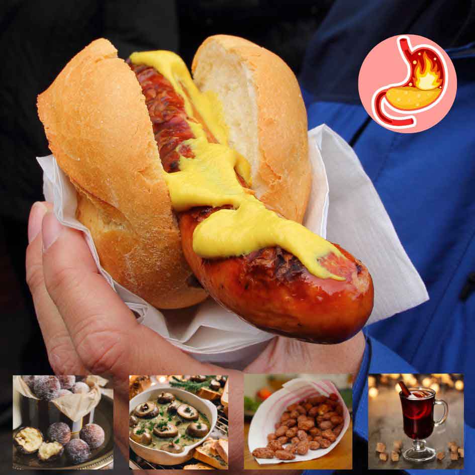 Bratwurst und andere Köstlichkeiten des Weihnachtsmarktes