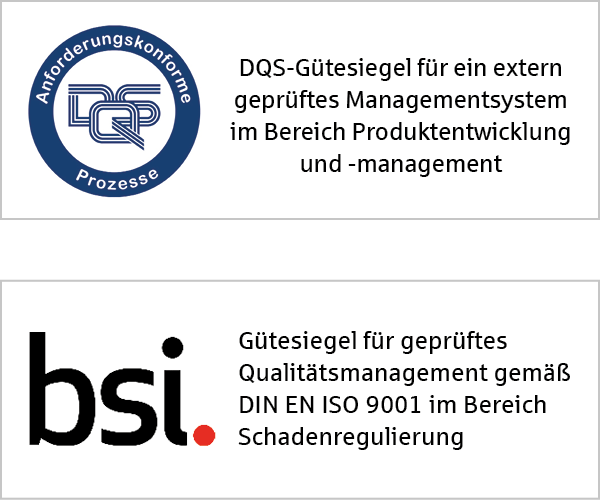 Zwei Siegel geprueftes Managementsystem und Qualitätsmanagement